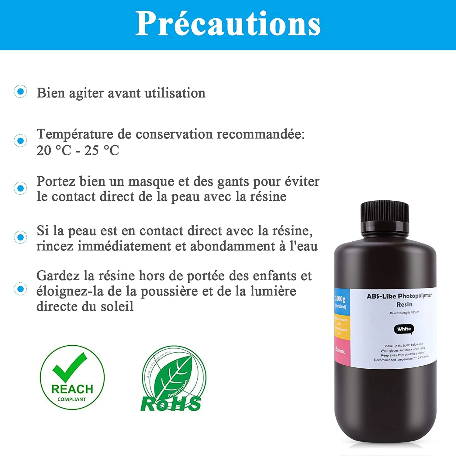 ELEGOO - Résine UV ABS-Like - Blanc (White) - 1 kg - Image 4